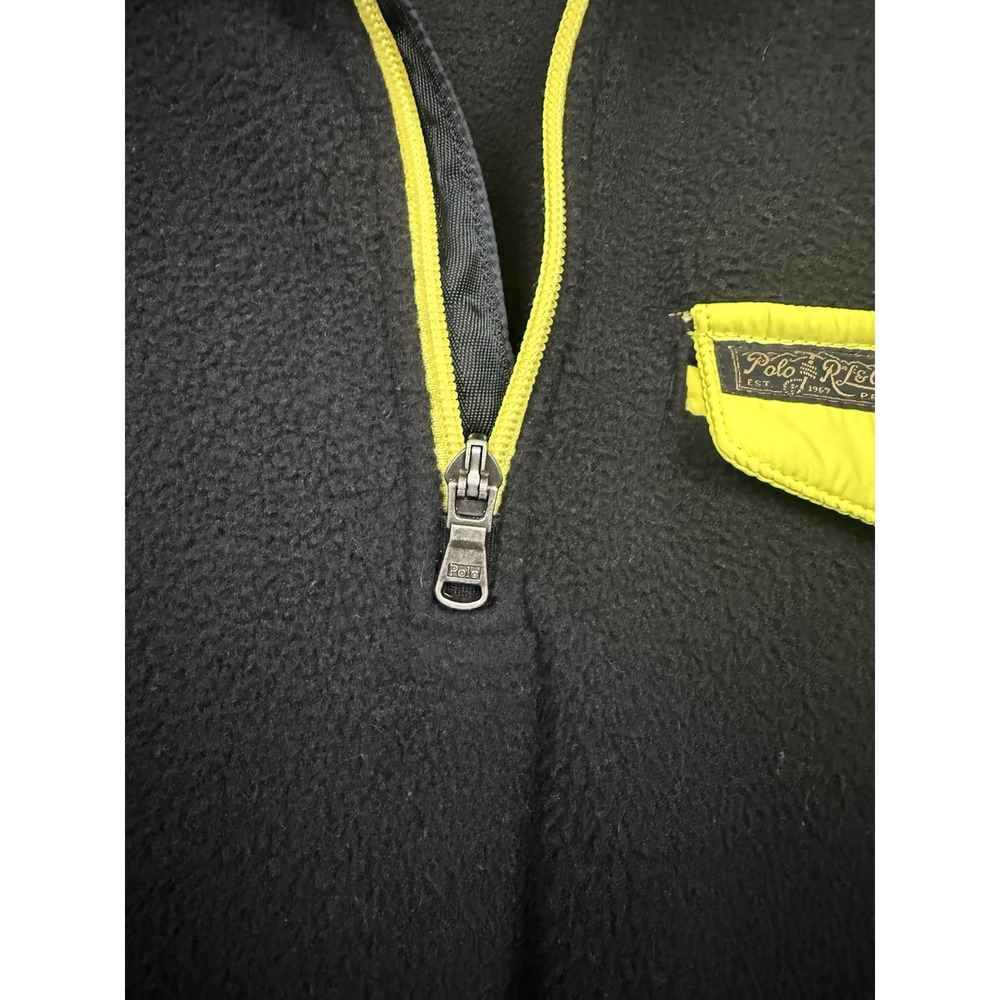 Polo Ralph Lauren Black Fleece Pullover Half Zip Yellow Trim Men's L Streetwear - Picture 7 of 10